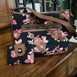 Spartina 449 Black and Brown Floral Shoulder Bag Set New no tag